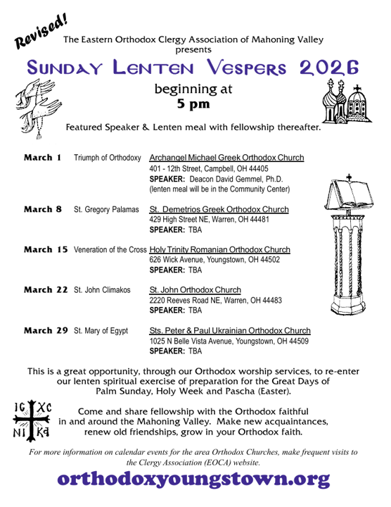 Sunday Lenten Vespers 2026 Schedule